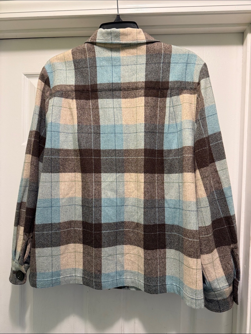 Pendleton Wool Jacket Petite L Plaid Blue Gray Cream Cabin Core - Picture 2 of 7